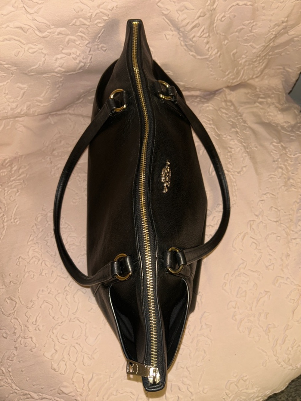 Coach Black Leather Tote with Gold Hardware - Picture 5 of 12